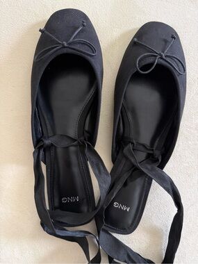 Mango Black Ribbon Tie Ballet Flats